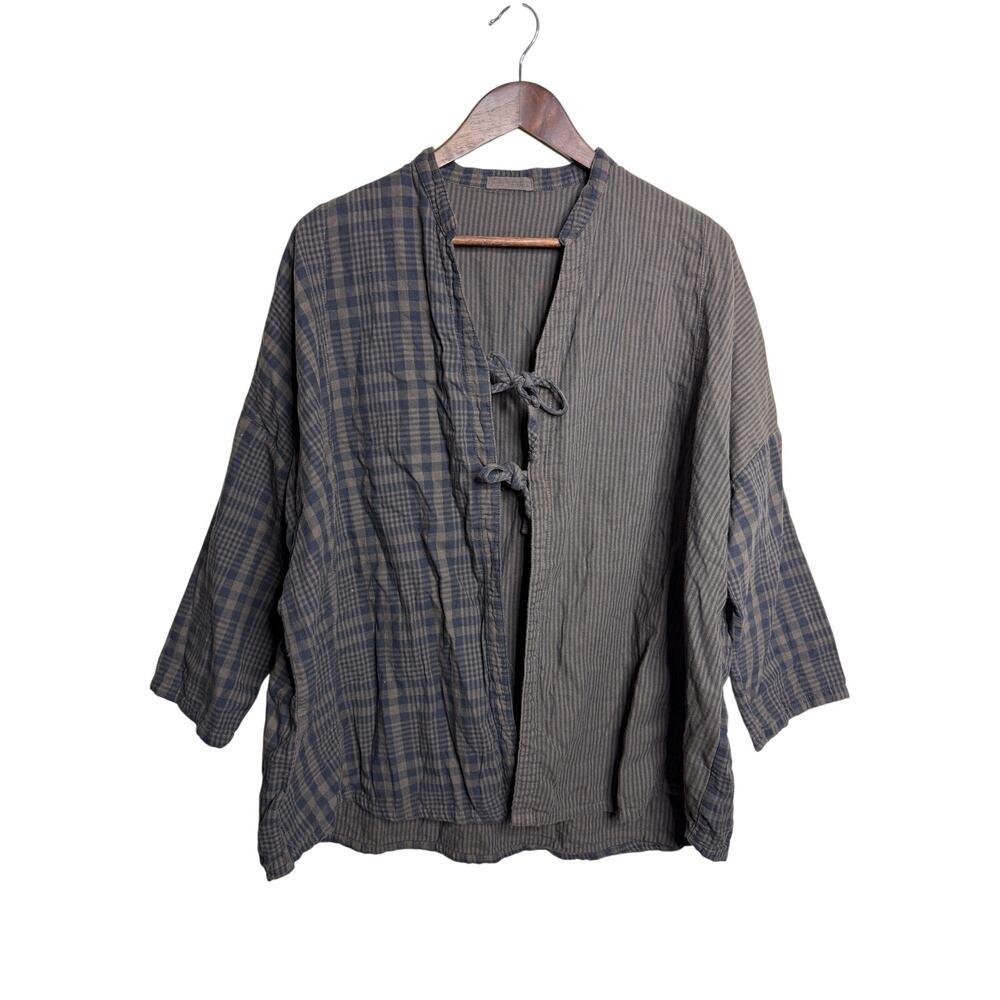 CP Shades x Free People Mixed Plaid Pinstripe Cotton Tie Front Jacket size S